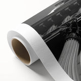Art Deco poster of stylized architecture with columns in muted beige tones on rolled canvas, ideal for nursery wall art.