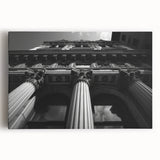 Black and white photograph of classical columns on stretched canvas, ideal for kitchen wall art.