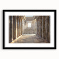 Extra large abstract art print featuring colorful, textured columns, in a black frame, suitable for living room decor.
