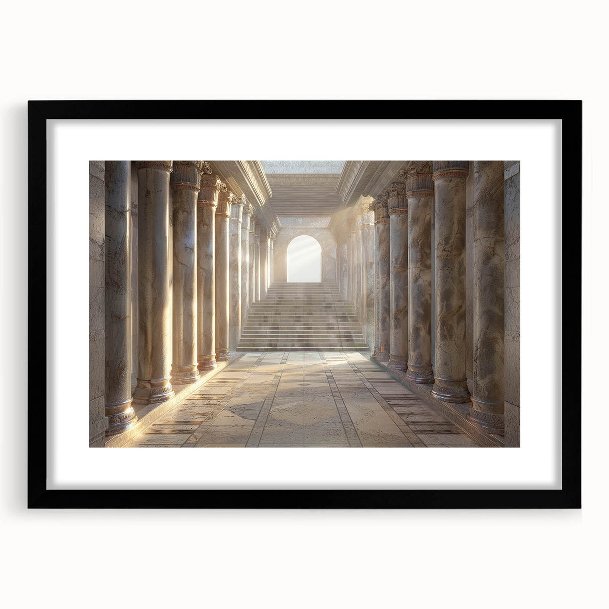 Extra large abstract art print featuring colorful, textured columns, in a black frame, suitable for living room decor.