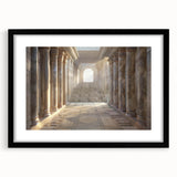 Extra large abstract art print featuring colorful, textured columns, in a black frame, suitable for living room decor.
