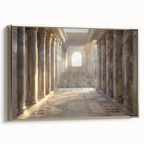 Framed canvas featuring a black and gold vintage poster art of architectural columns, ideal for bedroom wall decor.
