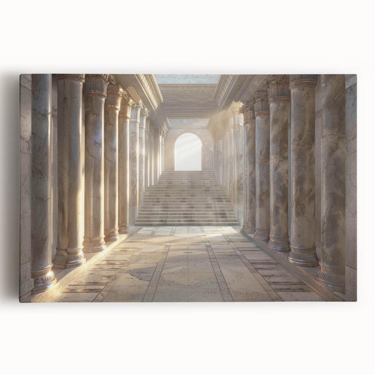 Black and white photo of classical columns on stretched canvas, suitable for kitchen wall art.