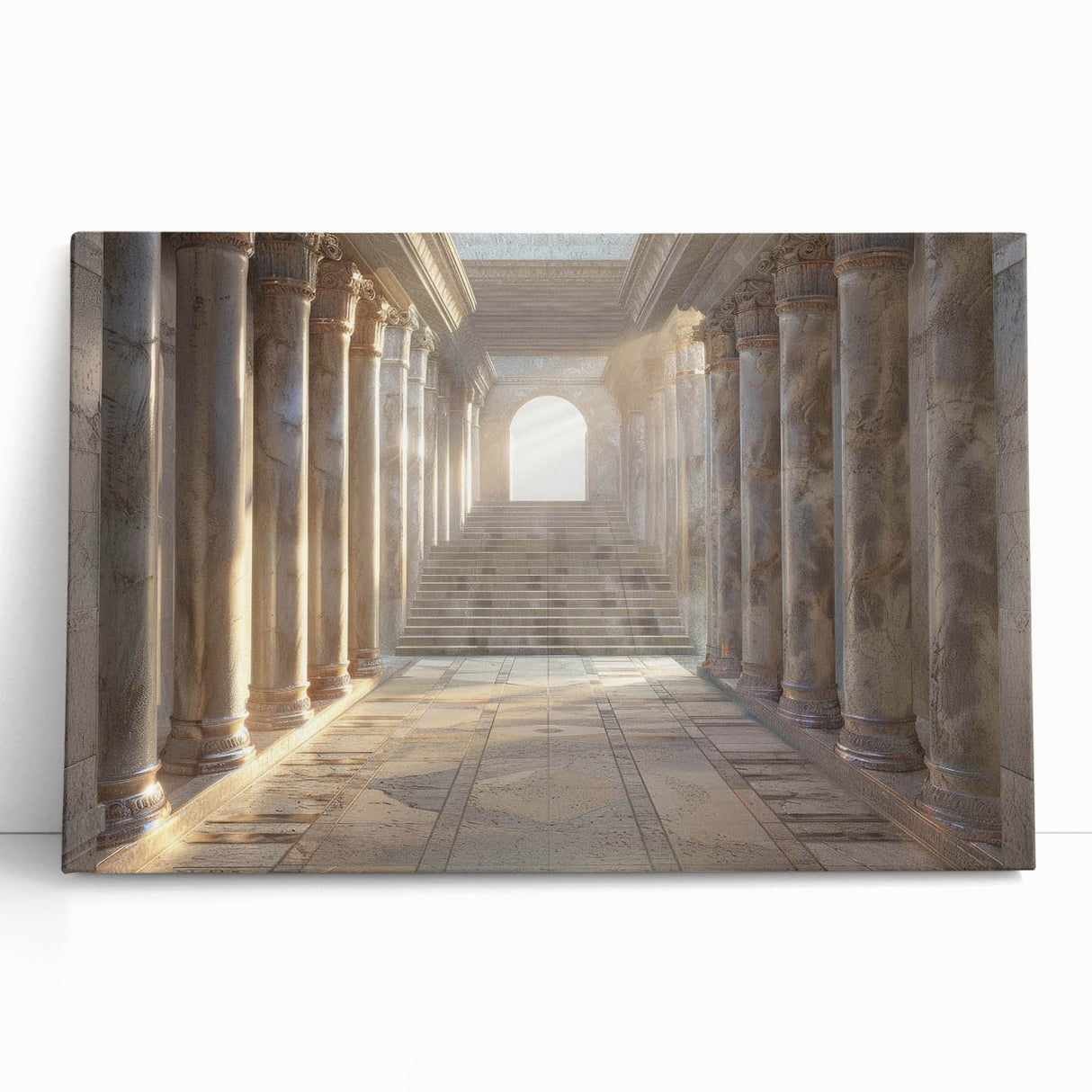 Black and white photograph of architectural columns on a stretched canvas.