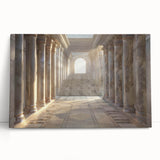 Black and white photograph of architectural columns on a stretched canvas.