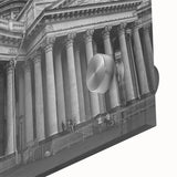 Mid-century modernist acrylic print depicting large abstract columns in muted earth tones, ideal for dining room art.