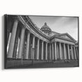 Black and white framed canvas of vintage-style architectural columns, ideal for bedroom wall decor.
