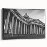 Black and white framed canvas of vintage-style architectural columns, ideal for bedroom wall decor.
