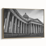 Black and gold vintage poster art of architectural columns on framed canvas, suitable for bedroom wall decor.