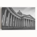 Black and white photo of classical columns on stretched canvas, suitable as large kitchen wall art.