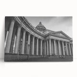 Black and white photo of classical columns on stretched canvas, ideal for kitchen wall art or bedroom decor.