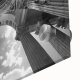 Large abstract wall art on acrylic glass featuring mid-century modernist columns in muted earth tones.