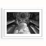 Abstract art print featuring geometric columns in muted gray, framed in white, ideal for modern bedroom or dining room decor.