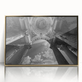 Large art print of mid-century modernist columns in gold tones on framed acrylic, suitable for modern art wall decor.