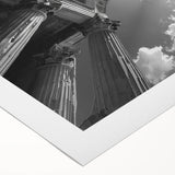 Art deco poster featuring symmetrical architecture columns in muted gray, ideal for dining room wall art on rolled canvas.