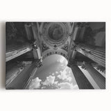 Black and white photograph of classical columns on stretched canvas, suitable for kitchen wall art.