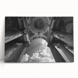 Black and white photo of classical columns on stretched canvas, ideal for kitchen wall art or bedroom decor.