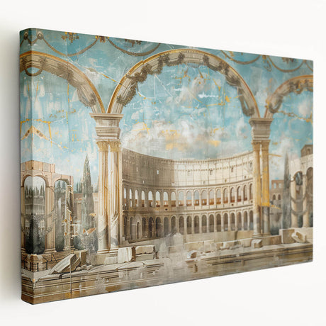 Classical Greek columns in black and white on stretched canvas, suited for kitchen wall art.