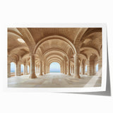 Rolled print of classical architecture with columns in neutral tones, ideal for art wall dining room decor.