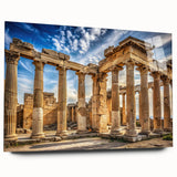 Large abstract wall art on acrylic glass featuring a design of architectural columns in muted gray tones.