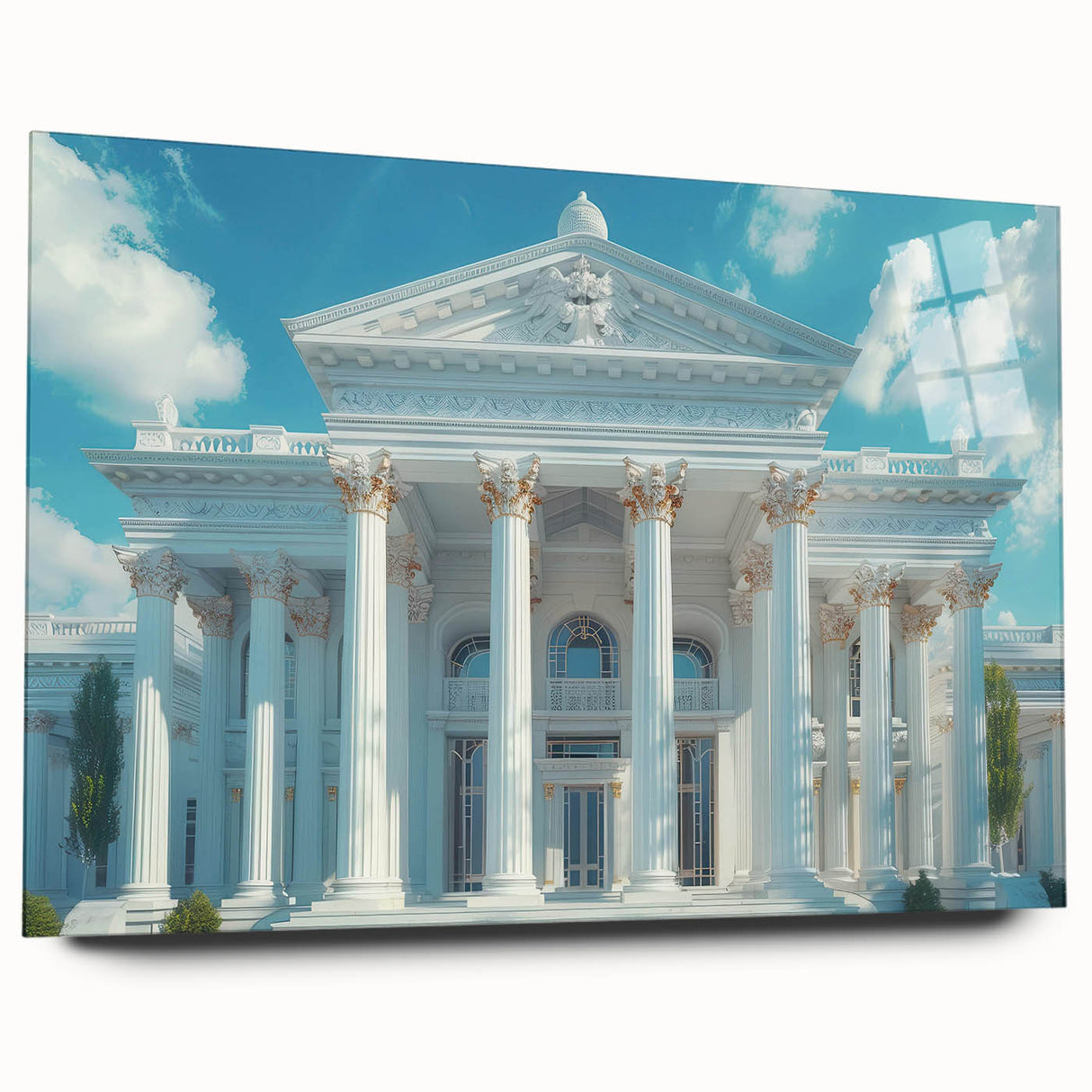 Acrylic print of large abstract art featuring neutral beige columns, ideal for bedroom or dining room decor.