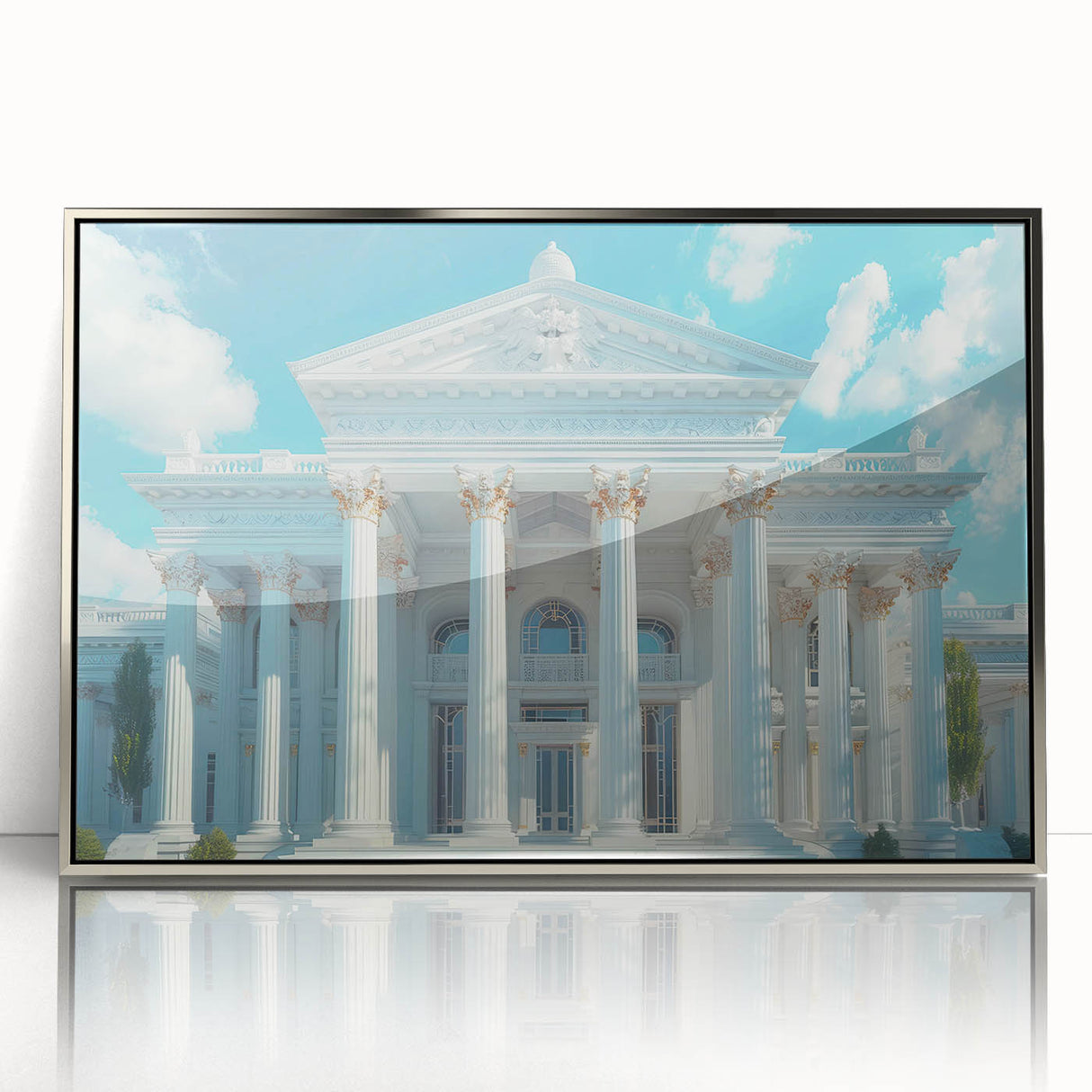 Mid-century modernist art featuring silver acrylic framed columns, ideal for nursery wall decor.