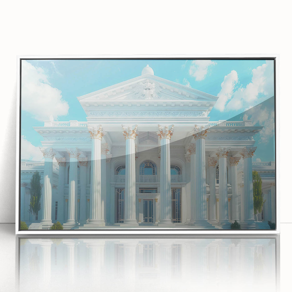 Art deco poster featuring white, geometric columns on a black background, framed acrylic, ideal for modern nursery wall art.