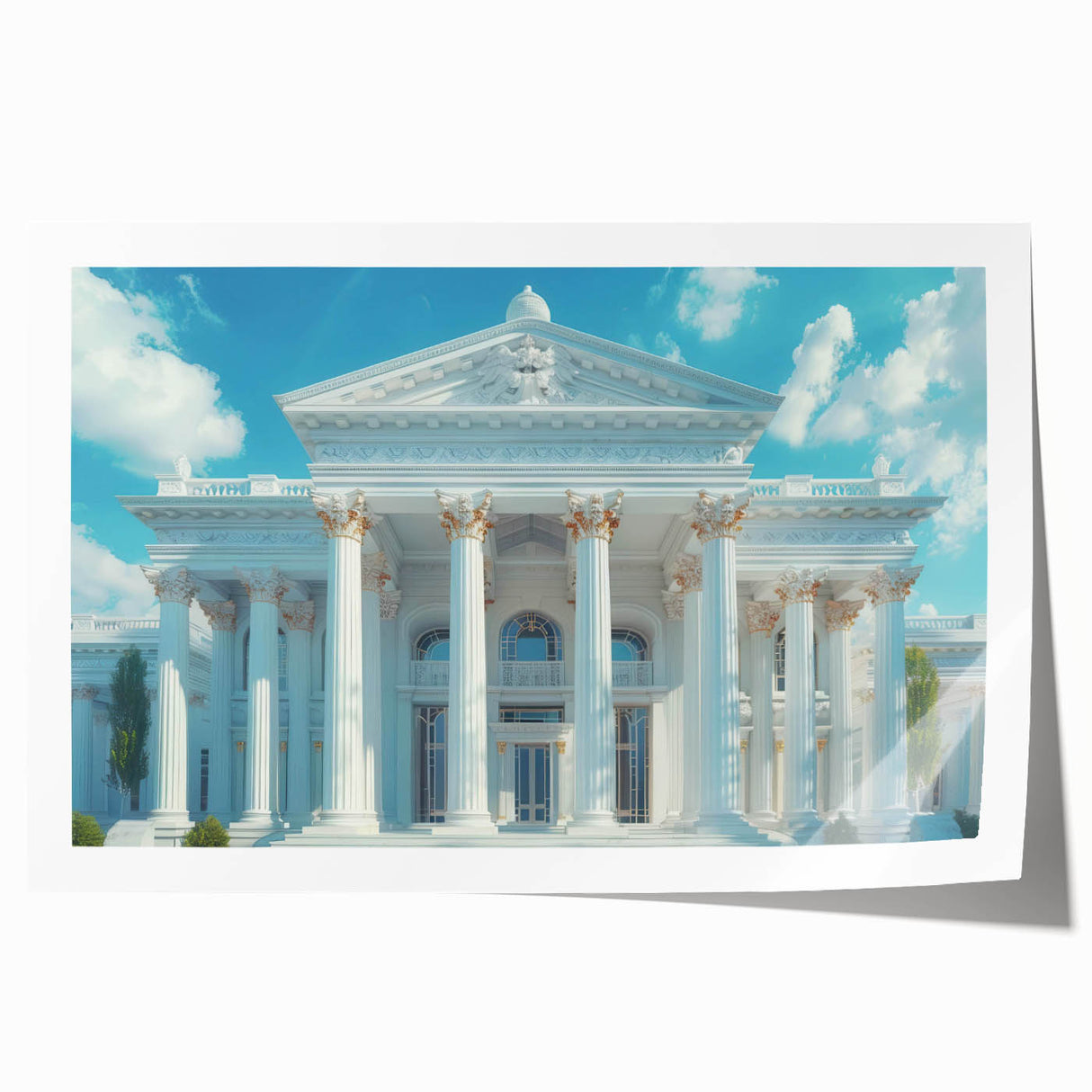 Extra large rolled print of a classical architecture design with intricate columns in muted beige tones.