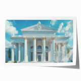 Extra large rolled print of a classical architecture design with intricate columns in muted beige tones.