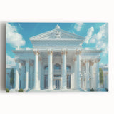 Black and white photo of classical columns on stretched canvas, ideal for kitchen wall art.