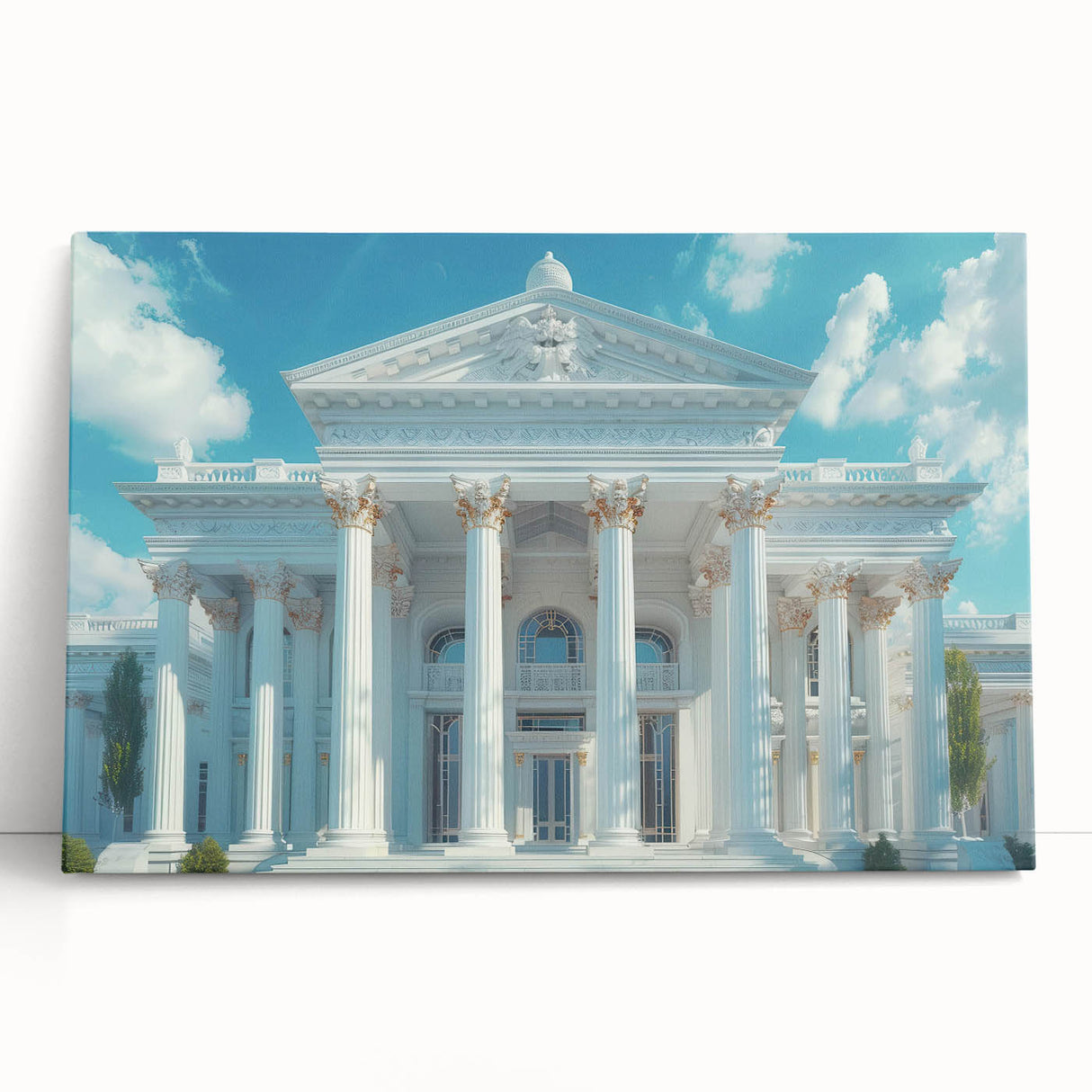 Black and white photo of classical columns on stretched canvas, ideal for kitchen wall art or bedroom ambiance.