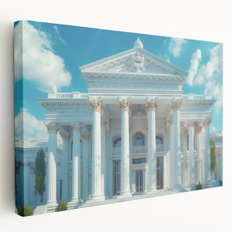 Side view of a large stretched canvas featuring a grayscale architectural column design, suitable for kitchen wall art.