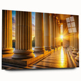 Large abstract wall art on acrylic glass depicting monochrome architectural columns.