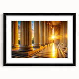 Extra large abstract art print featuring colorful textured columns, displayed in a black frame with mat.