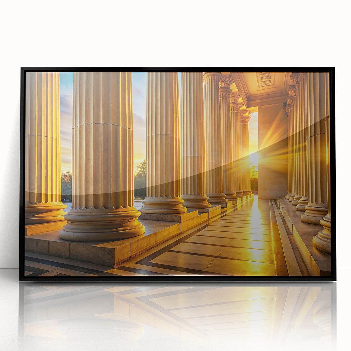 Large abstract wall art featuring black and white columns in a mid-century modernist style, printed on framed acrylic.