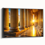 Black and white wall art featuring classical architecture columns on framed canvas, suitable for bedroom decor.