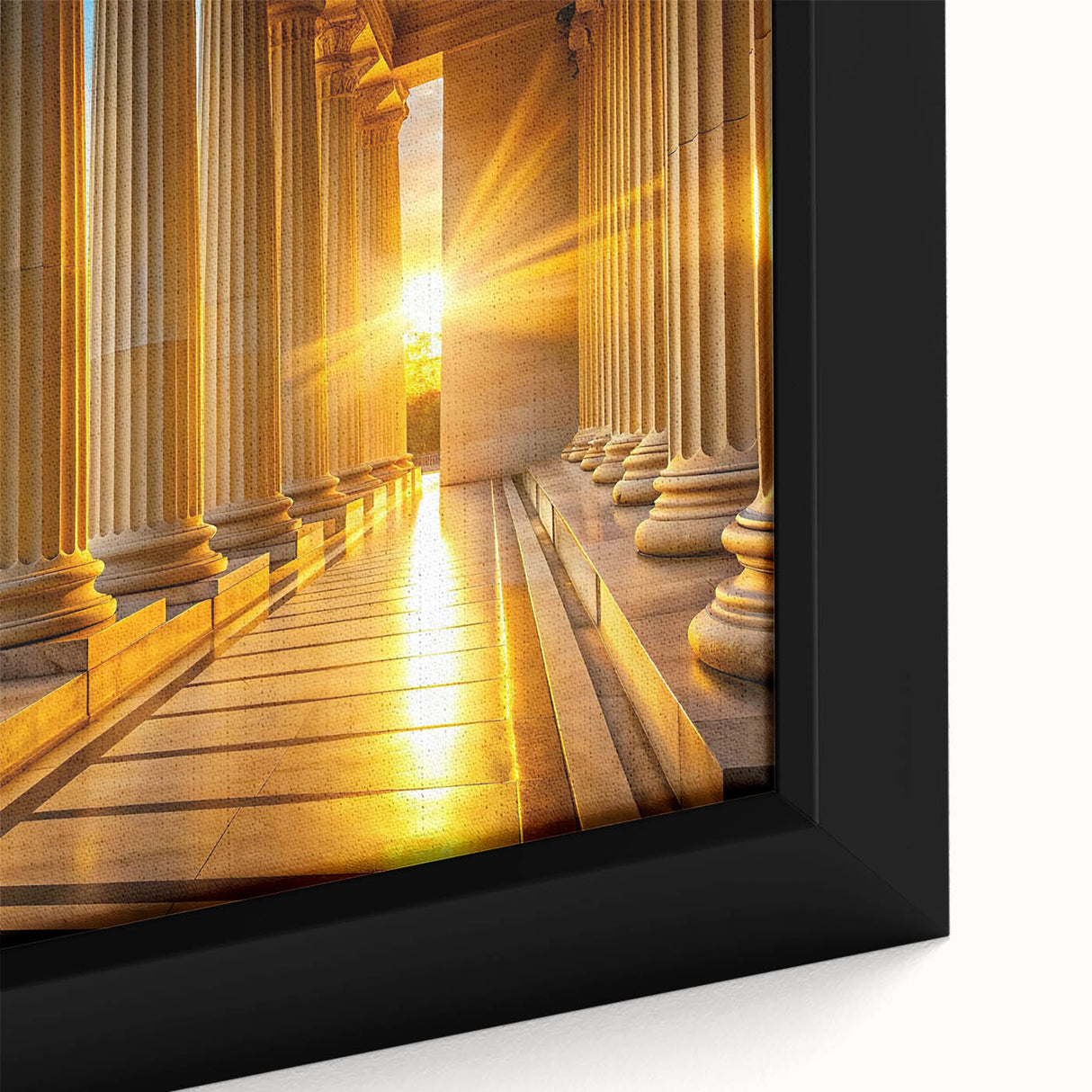 Close-up of a black wall art featuring textured columns in colorful abstract design, framed canvas.