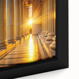 Close-up of a black wall art featuring textured columns in colorful abstract design, framed canvas.