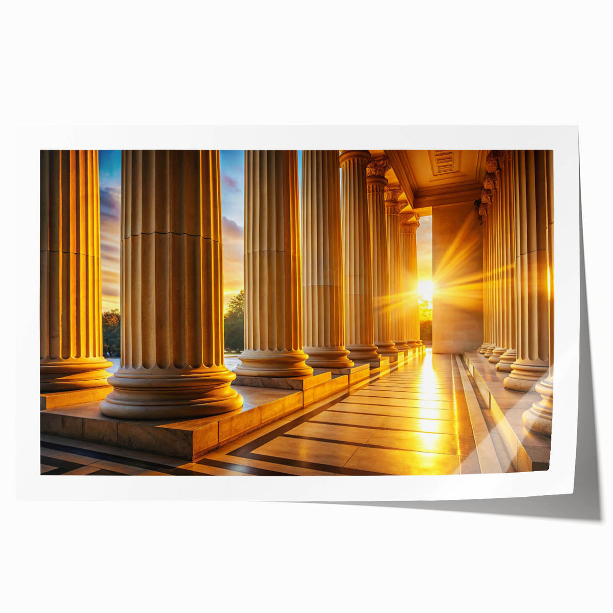Extra large rolled print of classical columns in muted earth tones, ideal for art wall dining room or bathroom.