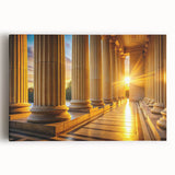 Black and white photo of classical columns on stretched canvas, ideal for kitchen wall art.