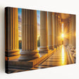 Side view of a large stretched canvas featuring a classical architecture design with detailed columns.