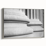 Framed canvas featuring a grayscale vintage poster of classical architectural columns, suitable for office or study decor.