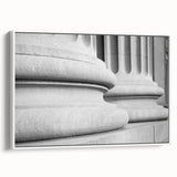 Vintage poster art of classical columns in monochrome, framed canvas ideal for living room decor.
