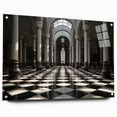 Acrylic print of large abstract wall art featuring columns in muted gray, ideal for modern bedroom or dining room decor.