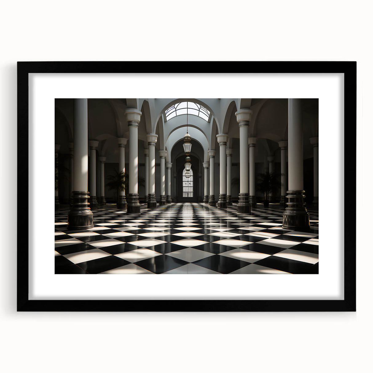 Extra large abstract art print featuring colorful, textured columns on a black framed canvas, ideal for living room decor.