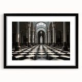 Extra large abstract art print featuring colorful, textured columns on a black framed canvas, ideal for living room decor.
