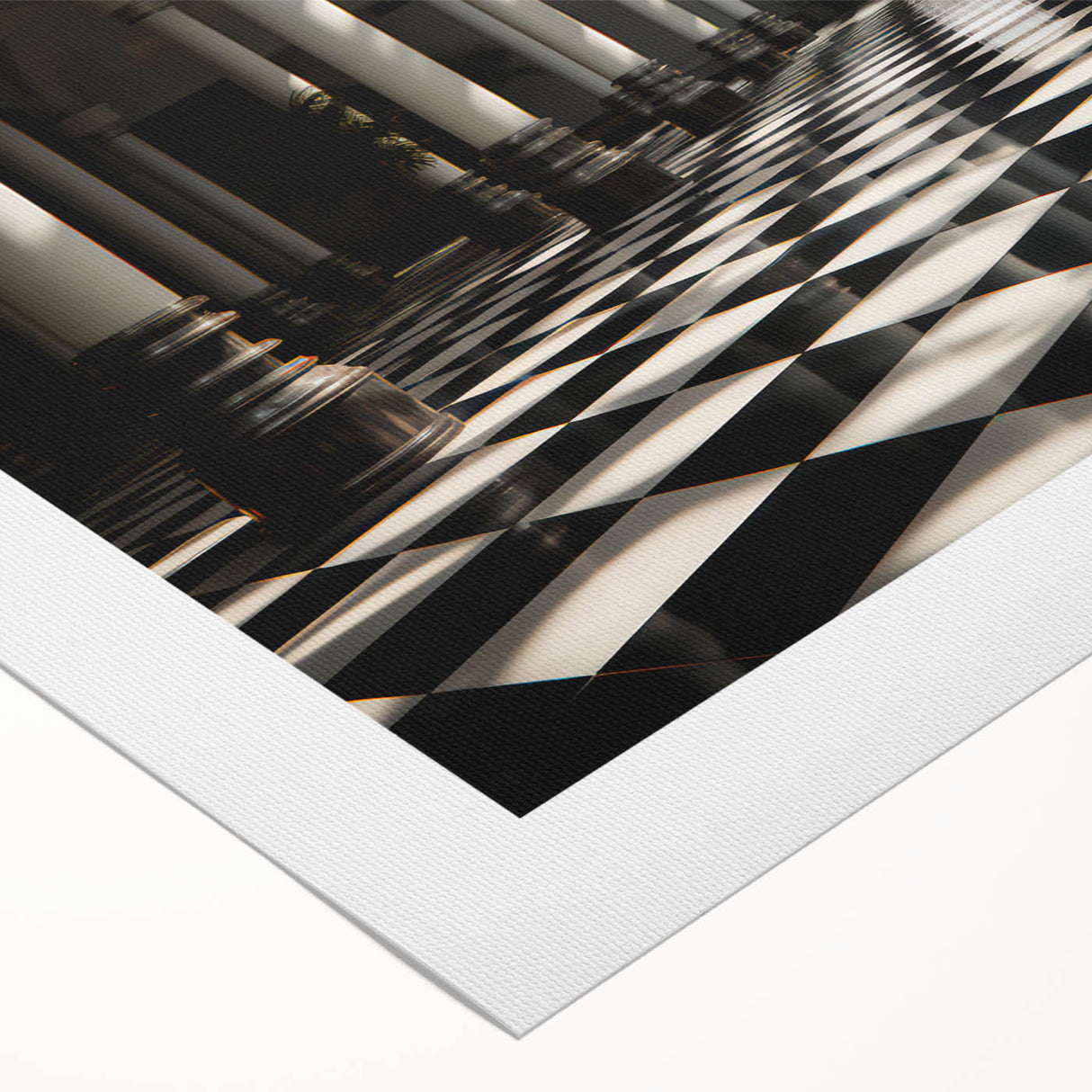 Art Deco poster featuring monochrome architectural columns on a rolled canvas, suitable for dining room walls.