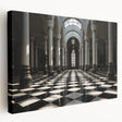 Large art on stretched canvas depicting classical architecture with columns in grayscale, suitable for kitchen wall art.