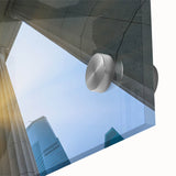 Mid-century modernist acrylic print featuring large abstract shapes in muted earth tones, ideal for dining room art.