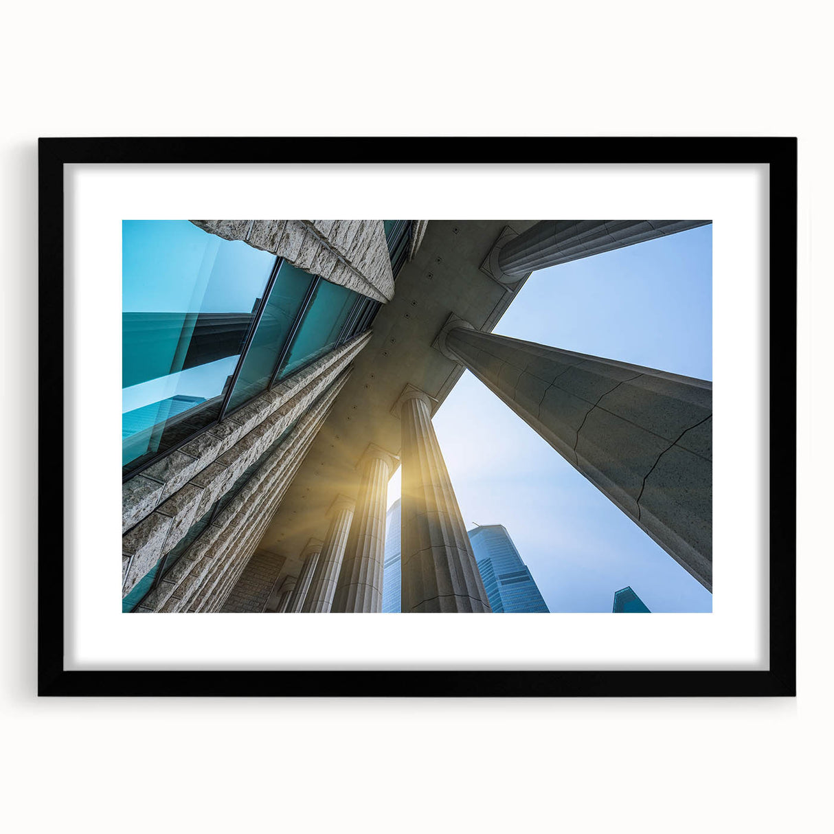 Abstract art print featuring textured, colorful columns on a large canvas, ideal for living room decor.